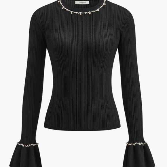 Beaded-Decor Ruffle Knit Top - Picture 4 of 5